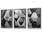 Geometric Abstract Black and Grey Set of 3 Framed Art | Artze Wall Art UK