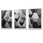 Geometric Abstract Black and Grey Set of 3 Framed Art | Artze Wall Art UK