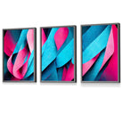 Set of 3 Geometric Abstract Bright Blue and Hot Pink Deco Framed Art | Artze Wall Art UK