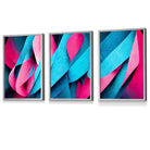 Set of 3 Geometric Abstract Bright Blue and Hot Pink Deco Framed Art | Artze Wall Art UK