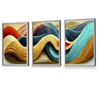 Abstract Yellow Blue Cerulean Waves Set of 3 Framed Wall Art | Artze Wall Art UK