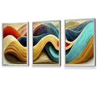 Abstract Yellow Blue Cerulean Waves Set of 3 Framed Wall Art | Artze Wall Art UK