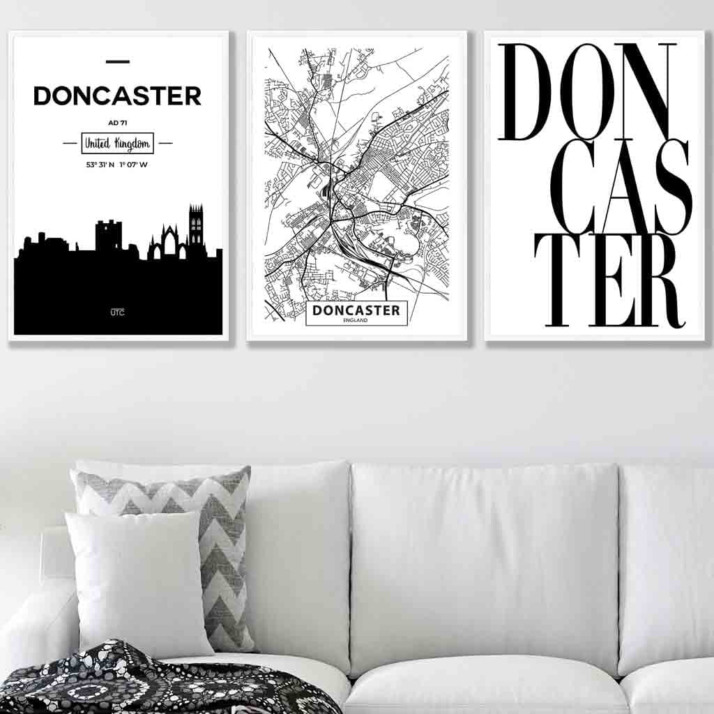 Set of 3 Doncaster Skyline Street Map City Prints