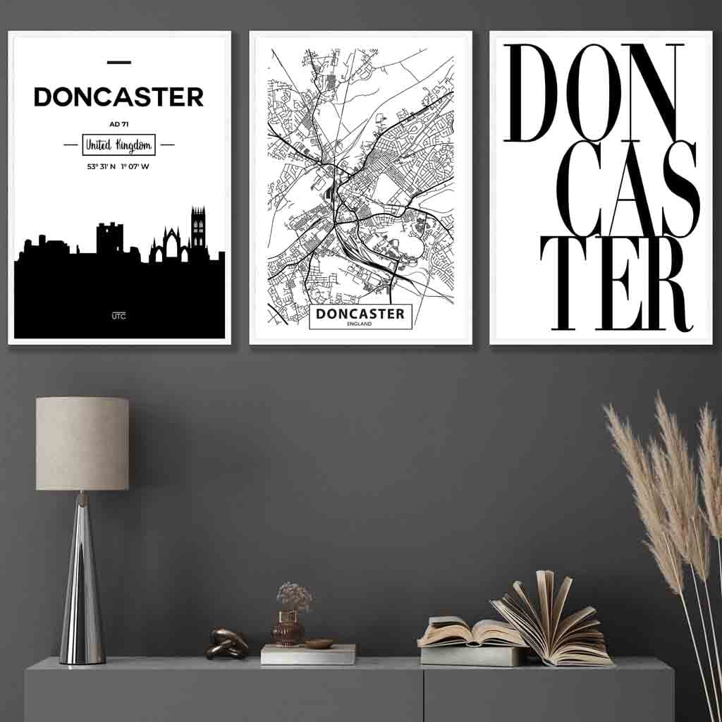 Set of 3 Doncaster Skyline Street Map City Prints