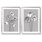 Grey Sketch Peonies Set of 2 Art Prints with Silver Frame
