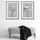 Grey Sketch Peonies Set of 2 Art Prints | Artze Wall Art UK