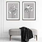 Grey Sketch Peonies Set of 2 Art Posters | Artze Wall Art UK