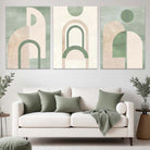Set of 3 Canvas Wall Art Featuring Sage Green, Beige and Cream Boho Arches | Artze Wall Art UK