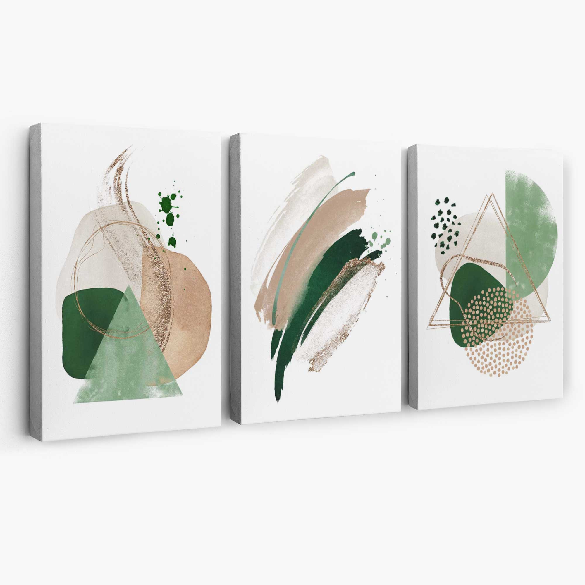 Abstract Set of 3 Sage Green and Beige Canvas Art Prints | Artze Wall Art