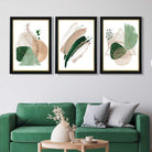 Abstract Set of 3 Sage Green and Beige Art Prints in Luxury Frames | Artze UK