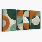 Geometric Set of 3 Green and Orange Canvas Art Prints | Artze Wall Art