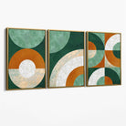 Set of 3 Orange and Green Abstract Canvas Art Prints with Gold Float Frame