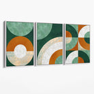 Set of 3 Orange and Green Abstract Canvas Art Prints with White Float Frame