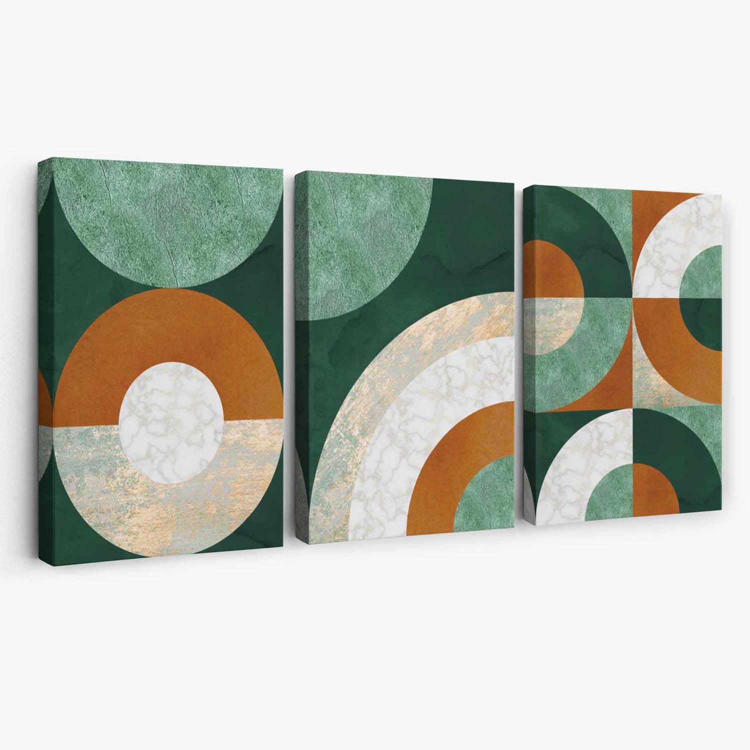 Set of 3 Orange and Green Abstract Canvas Art Prints | Artze Wall Art