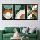 Set of 3 Orange and Green Abstract Art Prints in Black Frames | Artze UK