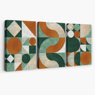 Set of 3 Orange and Green Geometric Shapes Canvas Art Prints | Artze Wall Art