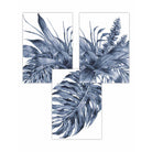 Tropical Leaves Navy Blue Abstract Set of 3 Art Prints