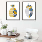 Yellow, Blue Geometric Fruit Pineapple Prints | Artze Wall Art UK