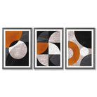 Set of 3 Black and Orange Geometric Circles Framed Art Prints with Dark Grey Wooden Frames