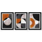 Set of 3 Black and Orange Geometric Circles Framed Art Prints with Vermeer Black Frames