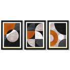 Set of 3 Black and Orange Geometric Circles Framed Art Prints with Vermeer Black and Gold Frames