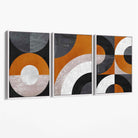 Set of 3 Black and Orange Abstract Circles Canvas Art Prints with White Float Frame