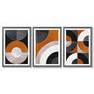 Set of 3 Black and Orange Abstract Circles Framed Art Prints with Dark Grey Wooden Frames