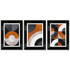 Set of 3 Black and Orange Abstract Circles Framed Art Prints with Glossy Black Frames