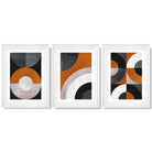 Set of 3 Black and Orange Abstract Circles Framed Art Prints with Glossy White Frames