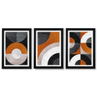 Set of 3 Black and Orange Abstract Circles Framed Art Prints with Vermeer Black Frames