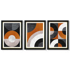 Set of 3 Black and Orange Abstract Circles Framed Art Prints with Vermeer Black and Gold Frames