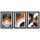 Set of 3 Black and Orange Abstract Circles Framed Art Prints with Vermeer Black and Silver Frames