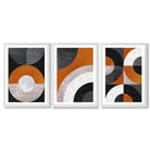 Set of 3 Black and Orange Abstract Circles Framed Art Prints with White Wooden Frames