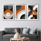 Set of 3 Black and Orange Abstract Circles Art Prints in Luxury Frames | Artze UK