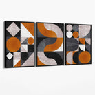 Set of 3 Black and Orange Mid Century Canvas Art Prints with Black Float Frame