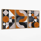 Set of 3 Black and Orange Mid Century Canvas Art Prints with Oak Float Frame