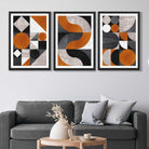 Set of 3 Black and Orange Mid Century Art Prints in Black Frames | Artze UK