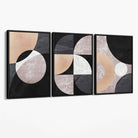 Set of 3 Black and Beige Abstract Canvas Art Prints with Black Float Frame