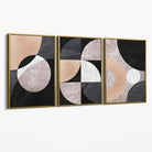 Set of 3 Black and Beige Abstract Canvas Art Prints with Gold Float Frame