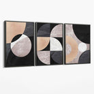 Set of 3 Black and Beige Abstract Canvas Art Prints with Grey Float Frame