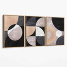 Set of 3 Black and Beige Abstract Canvas Art Prints with Oak Float Frame