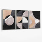 Set of 3 Black and Beige Abstract Canvas Art Prints with Silver Float Frame