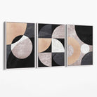 Set of 3 Black and Beige Abstract Canvas Art Prints with White Float Frame