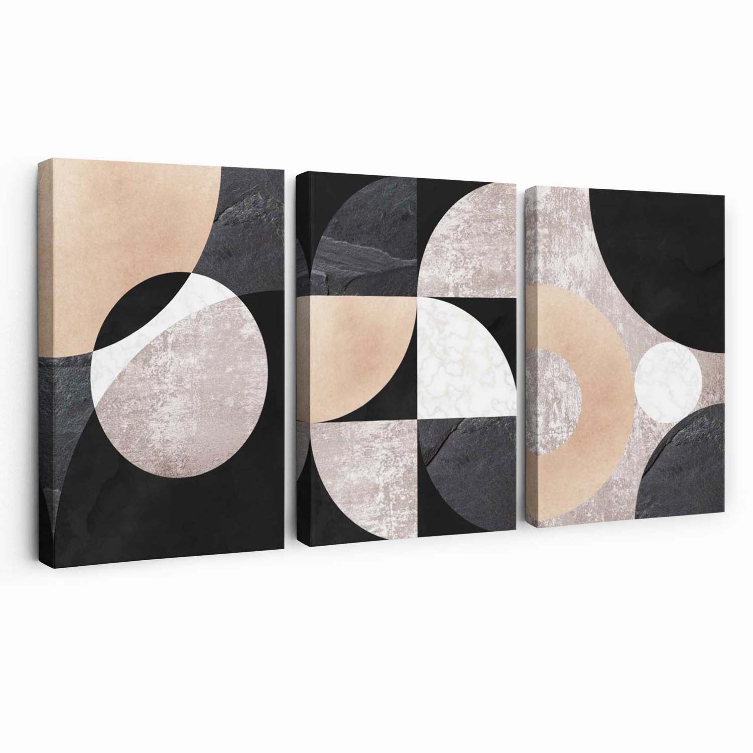 Set of 3 Black and Beige Abstract Canvas Art Prints | Artze Wall Art