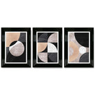 Set of 3 Black and Beige Abstract Framed Art Prints with Glossy Black Frames