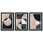 Set of 3 Black and Beige Abstract Framed Art Prints with Vermeer Black Frames