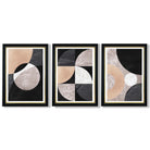 Set of 3 Black and Beige Abstract Framed Art Prints with Vermeer Black and Gold Frames