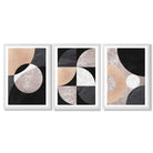 Set of 3 Black and Beige Abstract Framed Art Prints with White Wooden Frames