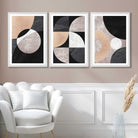 Set of 3 Black and Beige Abstract Art Prints in Luxury Frames | Artze UK