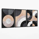 Set of 3 Black and Beige Geometric Canvas Art Prints with Black Float Frame